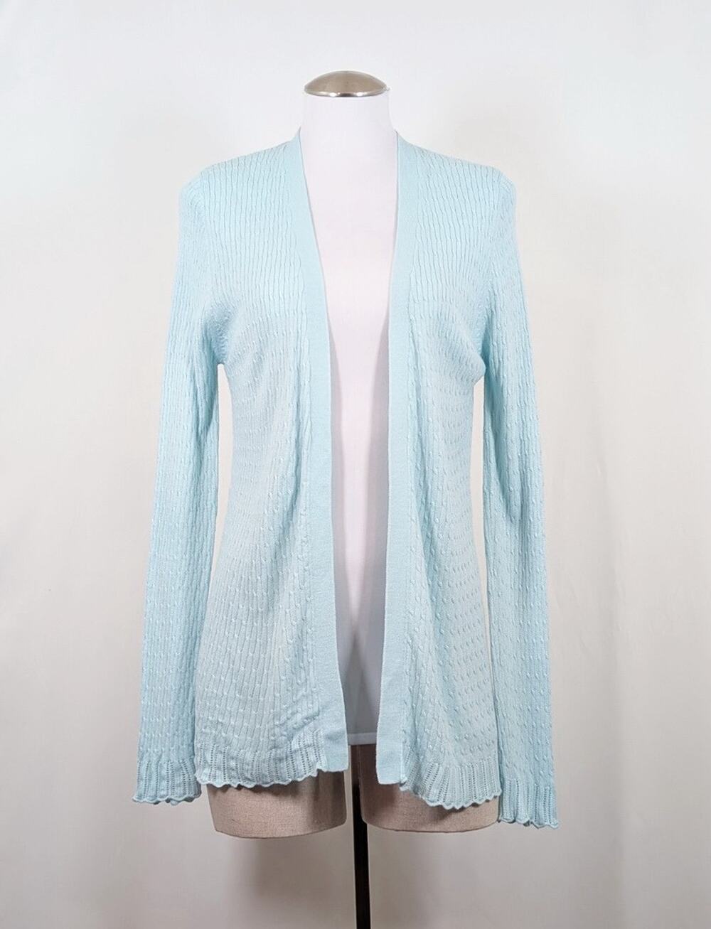 Vintage Y2K Cardigan Sweater Aqua Blue Cable Knit Juniors Size L Xhilaration